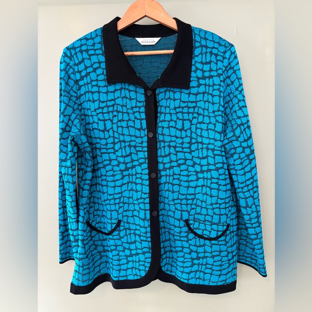 Exclusively Misook Turquoise Longer Length Jacket with Collar Business Wear